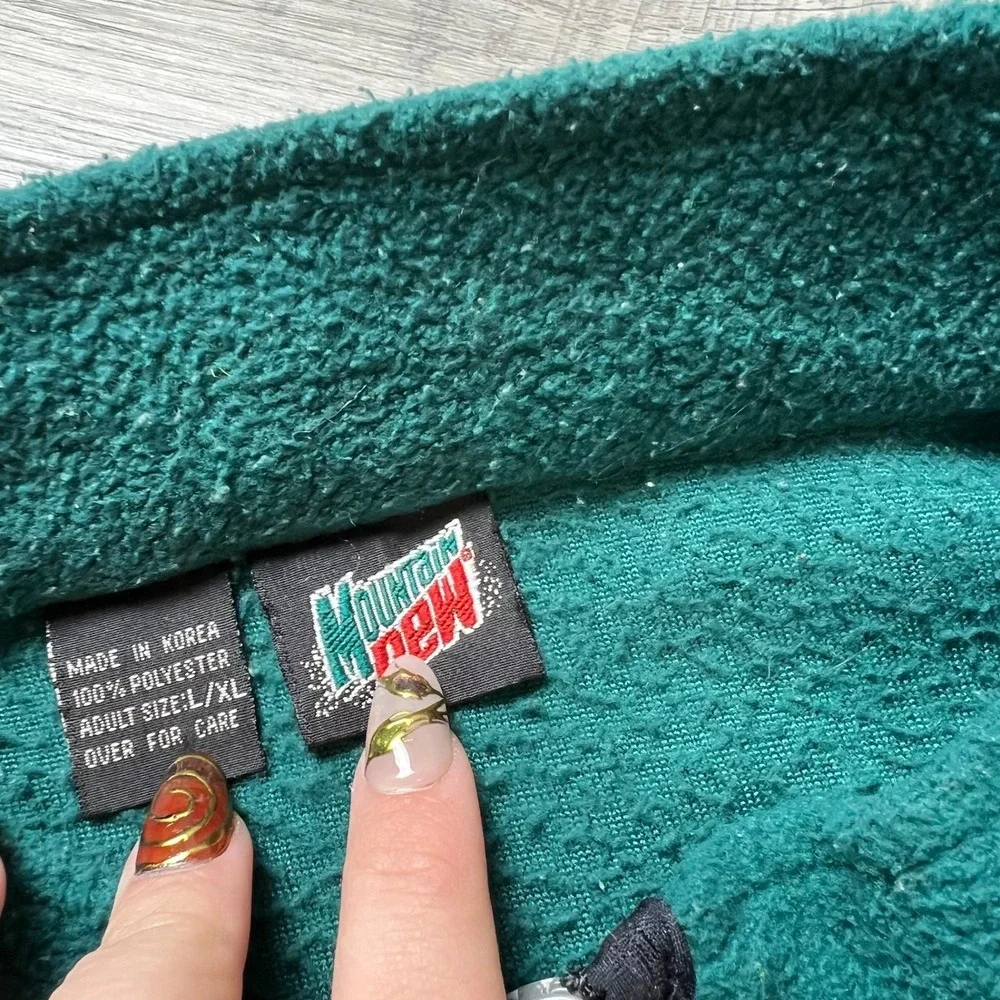 Mountain Dew Fleece Jacket Mens L/XL Teal Black‎ Full Zip Colorblock Vintage 90s